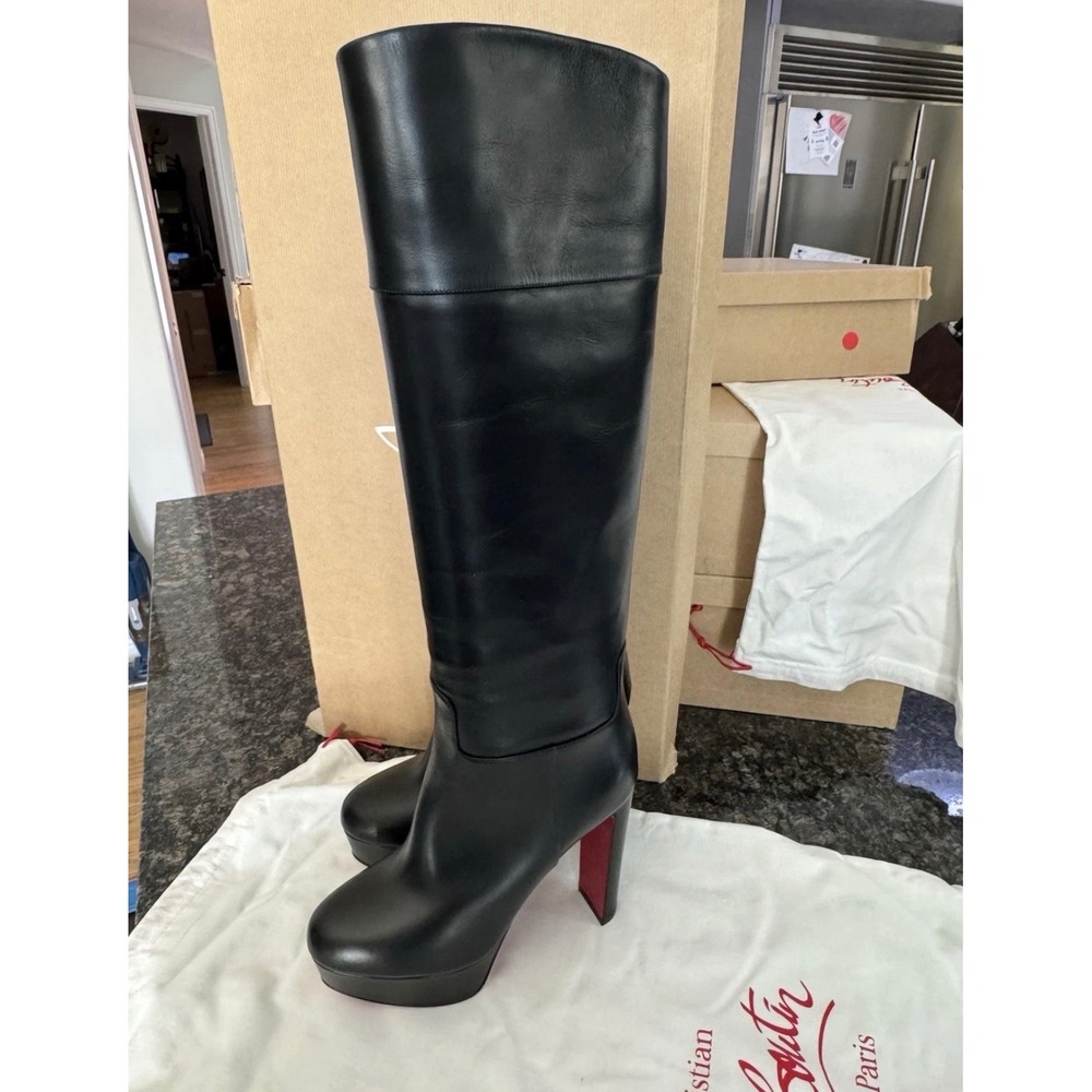 Christian Louboutin Loo Botta Alta‎ 130 Leather Platform Knee High Boots 37.5